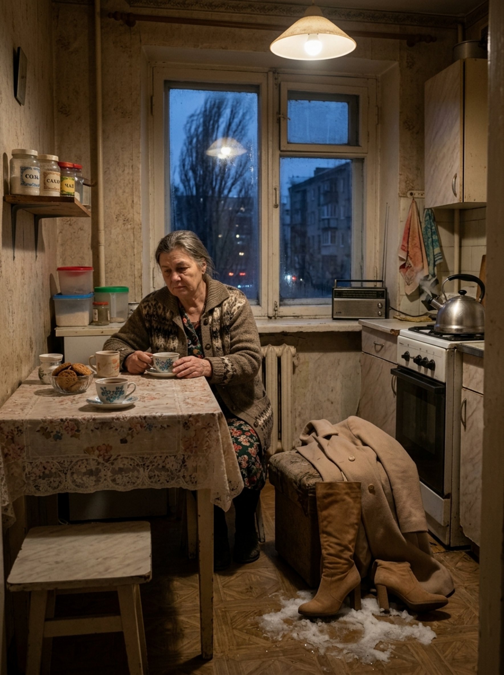 "Мам, у тебя, как всегда, пусто" — Юлия упрекнула мать, нервно постукивая идеальным маникюром по клеёнке